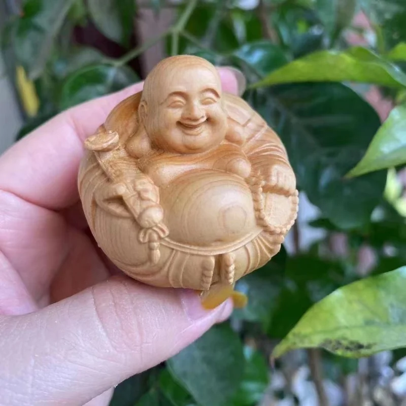 Factory Direct Supply Arborvitae Wood Carving Block Heqi Hand Pieces Solid Wood Carving Maitreya Plaything Car Swing Crafts