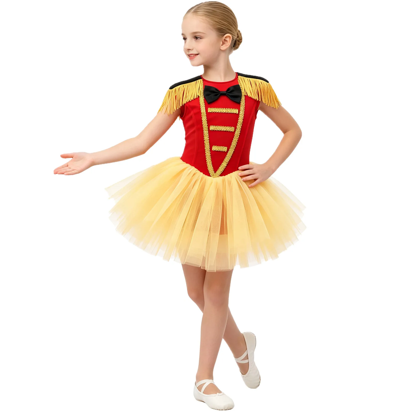 Children Girls Circus Ringmaster Dress Sleeveless Velvet Tulle Ballet Tutu Leotard Halloween Carnival Magician Cosplay Costume