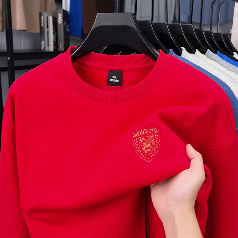 Luxury Man Long-Sleeved T-Shirt Badge Embroidery Fleece-Lined Thickened Round Neck Autumn Winter New Fashion Casual Hot MensTops