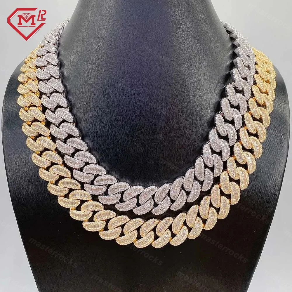 Miami Cuban Link 16mm 18mm Moissanite Diamond Hip Hop Jewelry S925 Sterling Silver Vvs Baguette Moissanite Cuban Chain