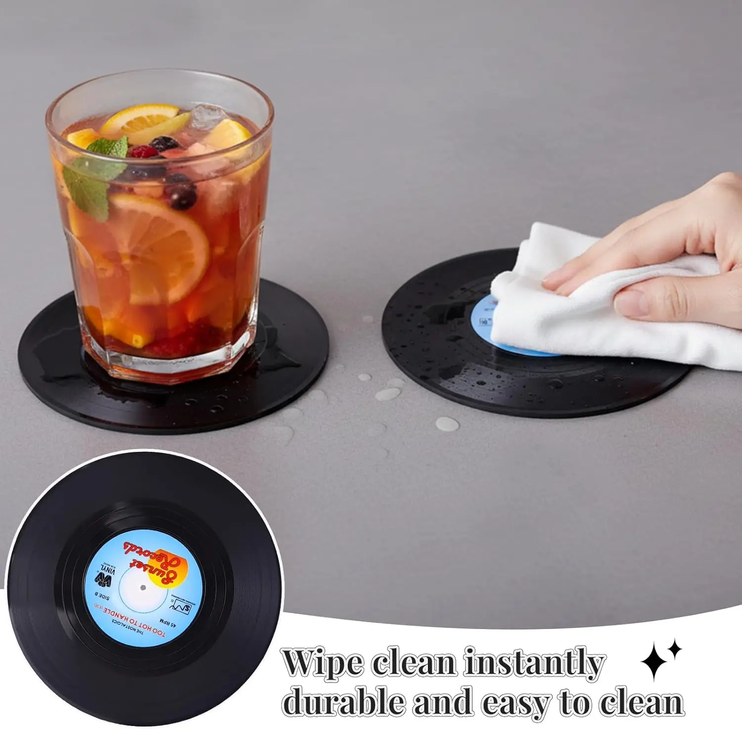 Rutschfeste Kaffeeuntersetzer Retro Vinyl-Schallplatten Tassenuntersetzer Hitzebeständige Musik-Getränkeuntersetzer Set Tischset Wohndekoration – Detail 5