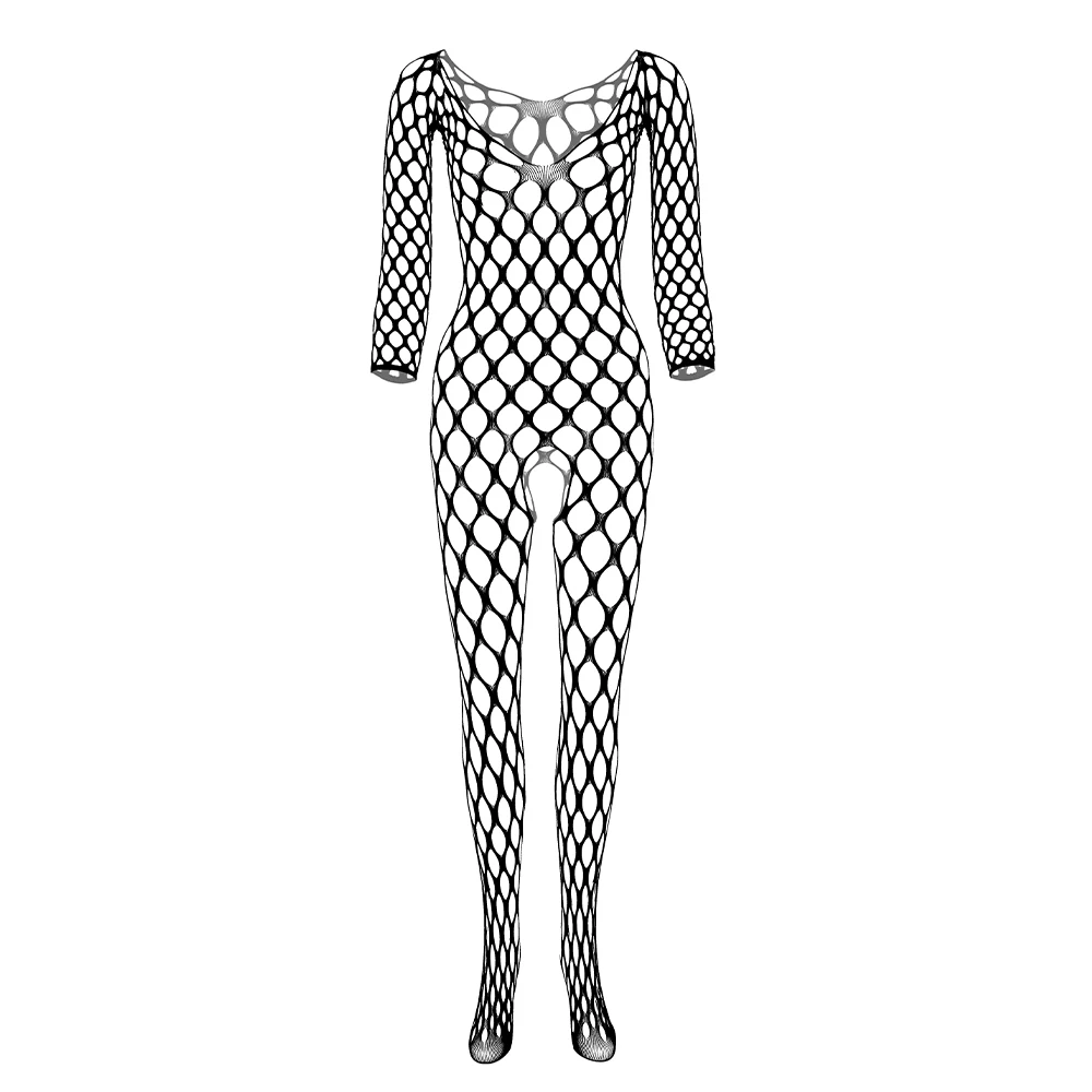 Men See Through Hollow Mesh Bodysuit Sexiest Women Body Suit Outfit High Elastic Full Body Stocking Transparent Fishnet Tight