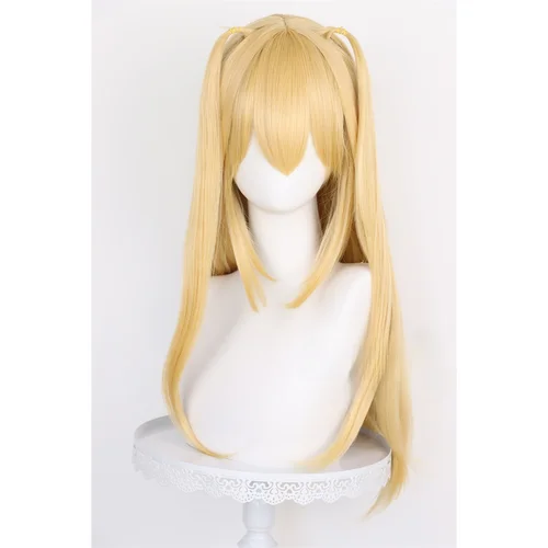 Imagen 1 del producto Death Note MisaMisa Cosplay peluca larga amarilla doble colas Misa Amane Cosplay pelucas de pelo sintético resistentes al calor