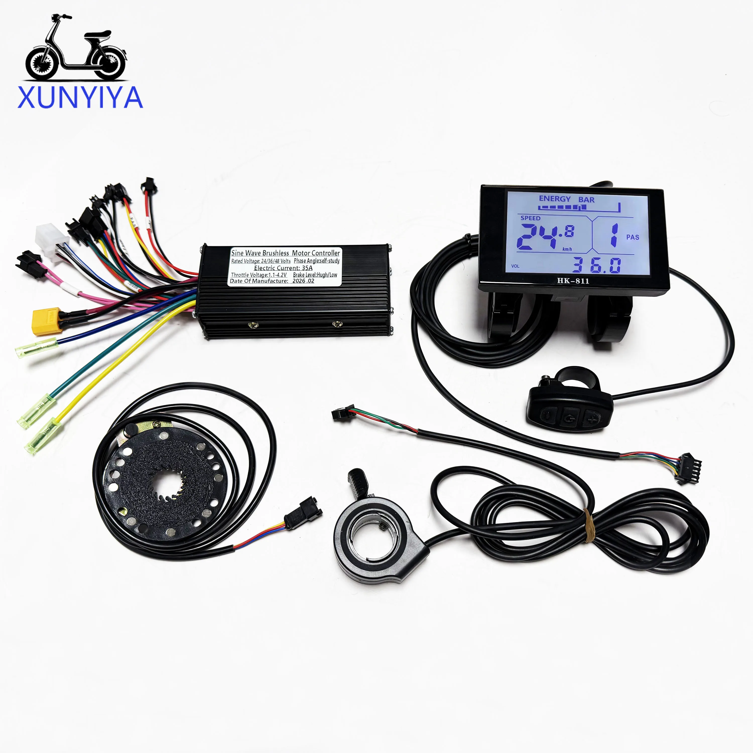

Контроллер бесщеточного двигателя для электровелосипеда 24В/36В/48В 750Вт/1000Вт 26А–35А с ЖК-дисплеем HK811, дросселем, PAS для UART 2 электрических скутера