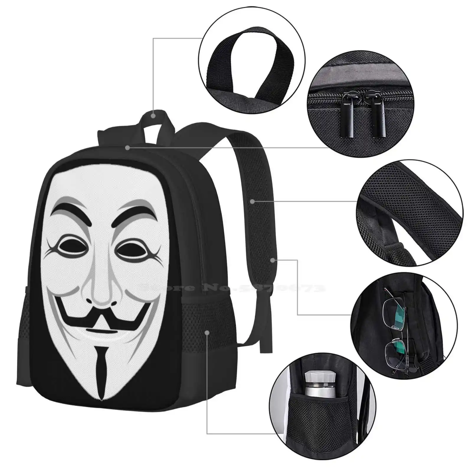 Guy Fawkes School Bags Travel Laptop Backpack Guy Fawkes V For Vendetta Anonymous Hacker Protest 5Th November Remember Gun