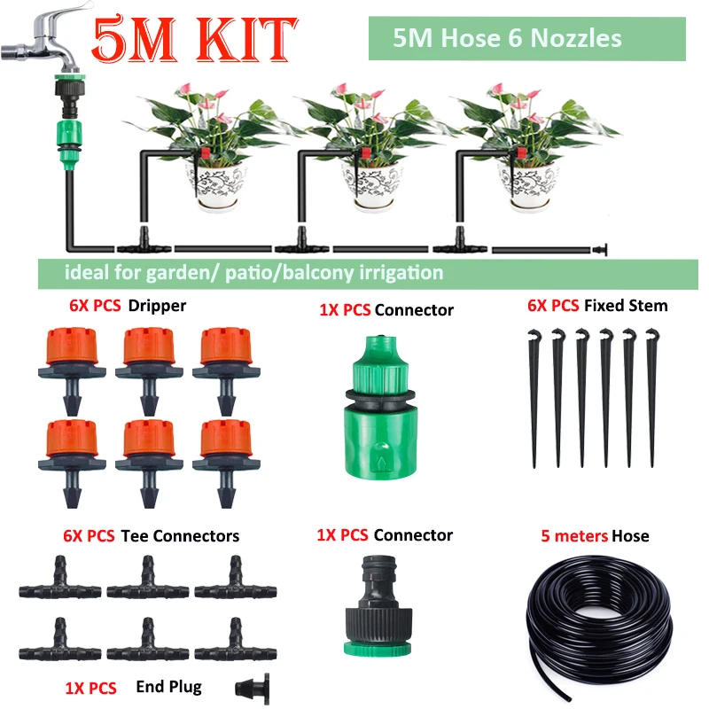 5m Automatic Watering Irrigation Systems Greenhouse Plant Kit Garden Timer Irrigation System Intelligent Care