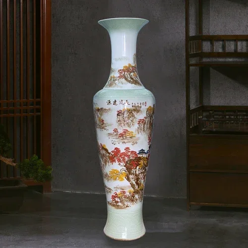 

Ceramic Pastel Landscape Floor Vase Chinese Living Room and Hotel Company Hall Decoration Ornaments