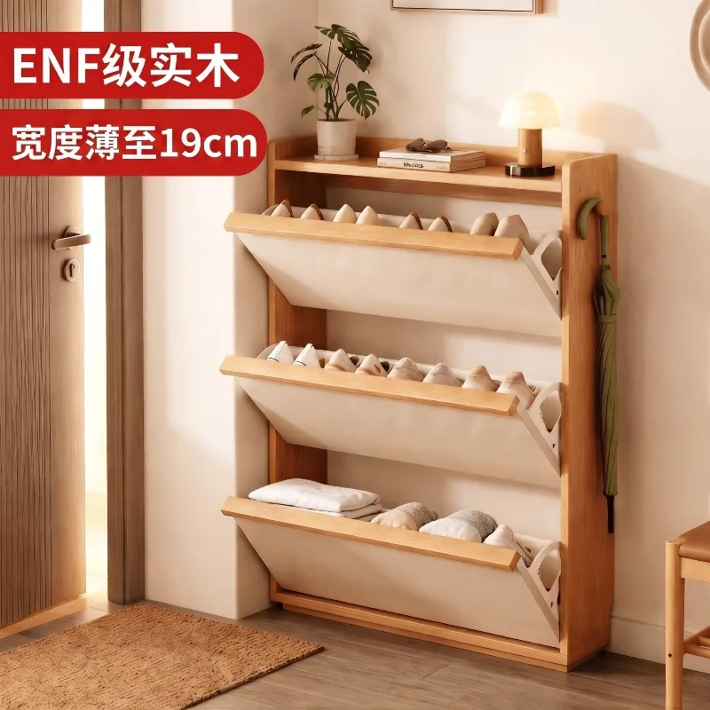 Household multi-layer ultra-thin shoe cabinets, simple solid wood storage cabinets for rental houses, hanging