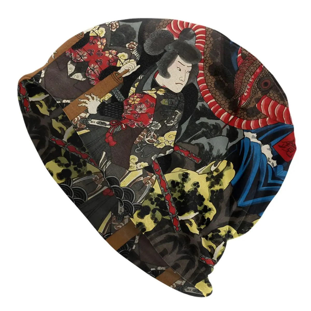 Utagawa Kuniyoshi Japanese Warrior Fighting Giant Snake Spring Autumn Soft Hats Bonnet Sport Pullover Breathable Fitness Turban