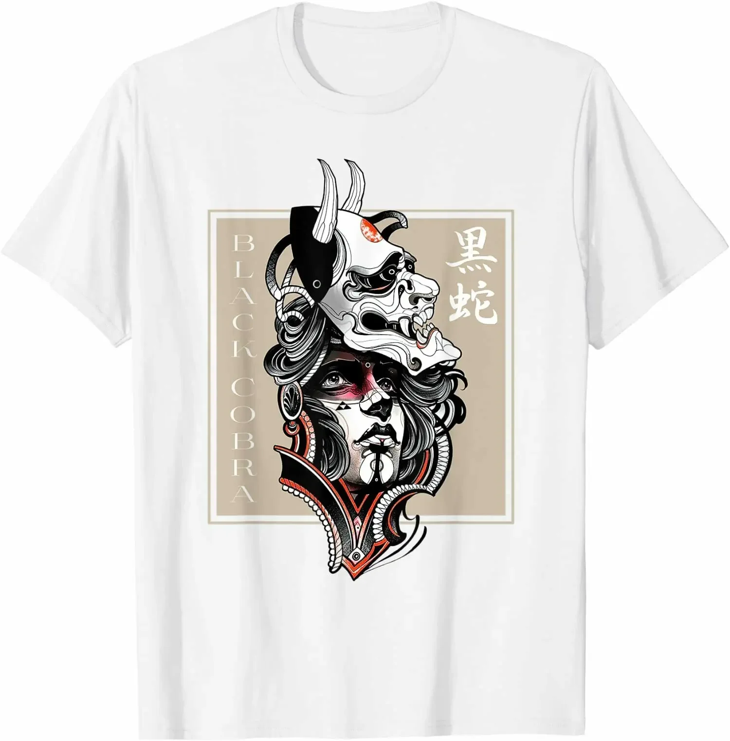 

Japanese Tattoo Beauty Devil Art Ghost Fan Mask T-Shirt 100% Cotton O-Neck Short Sleeve Summer Casual Mens T-shirt Streetwear
