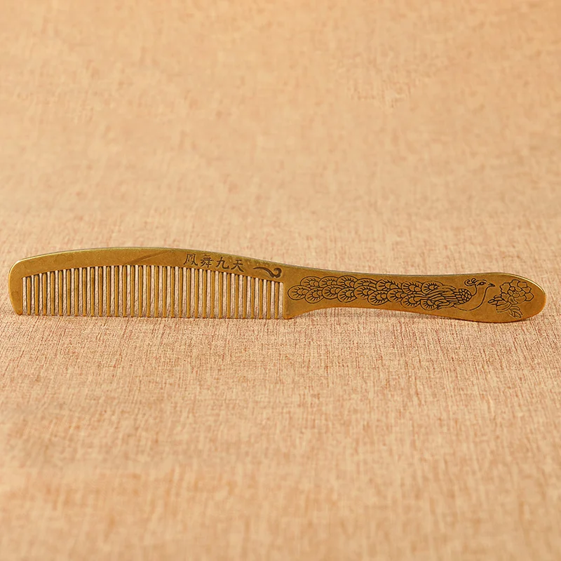 Pure Brass Phoenix Comb Improves Dandruff Health Care Hair Comb Anti-static Hairdressing Features Carved Wedding Pisces Comb