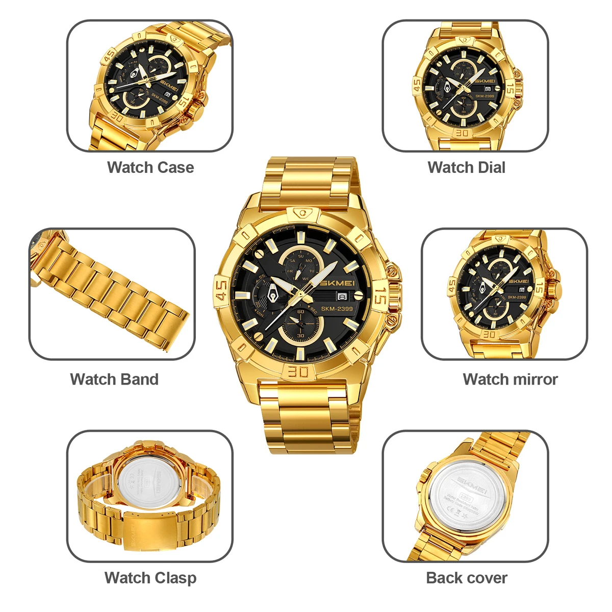 ساعة توقيت مقاومة للماء من SKMEI، ساعة كوارتز لتاريخ الأسبوع للرجال والنساء، ساعة يد عصرية للأعمال الكلاسيكية بشريط من الفولاذ المقاوم للصدأ