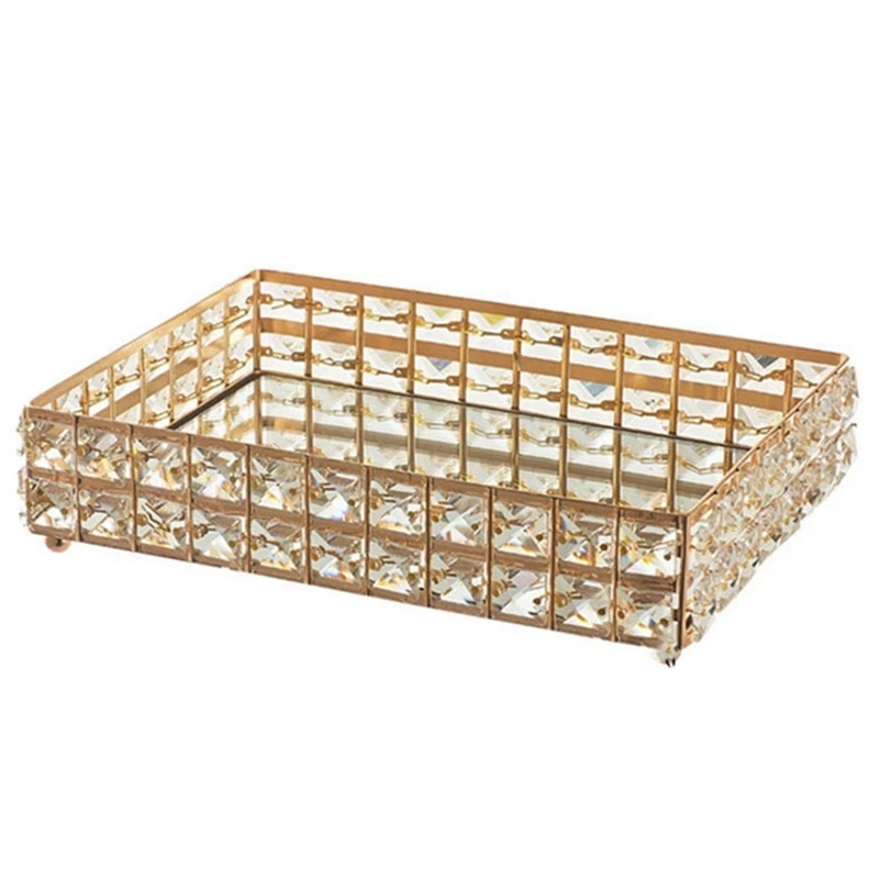 

2PC Square Crystal Tray Household Cosmetics Storage Pallet Fruit Container Snacks Plate Wedding Decor Supplies -Gold