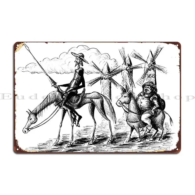 Don Quixote And Sancho Panza Ink Drawing Metal Signs Cinema Living Room Designer Mural Mural Tin Sign Poster