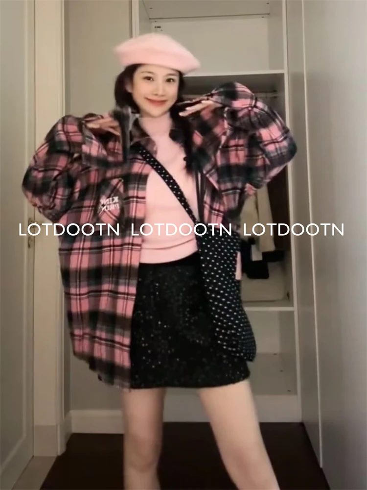 LOTDOOTN Vintage Plaid Long Sleeve Shirts Female Autumn Office Single Breasted Woman Blouse Fashion Casual Turn Down Collar Tops