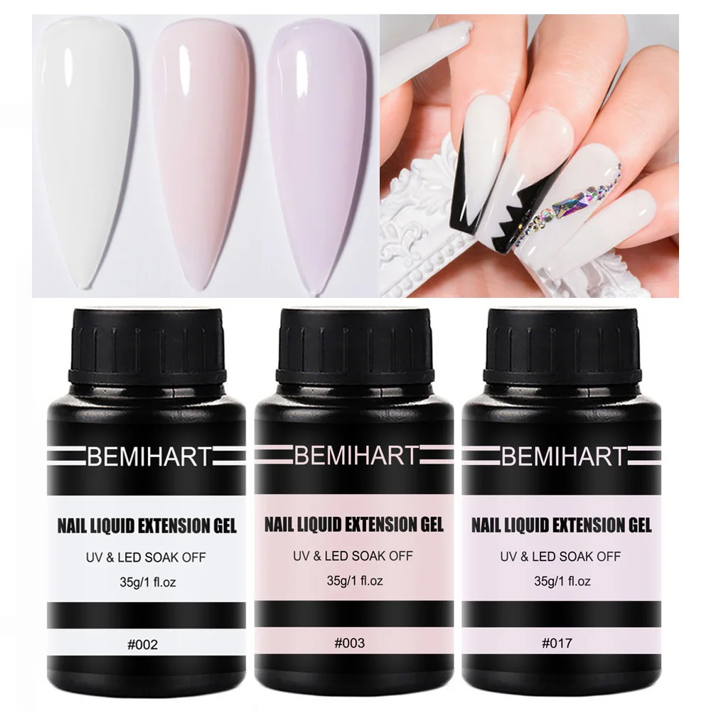 BEMIHART 35g Selbst Nivellierung Flüssigkeit Nagel Verlängerung Gel Bunte Thin Nail Bauen Gel Transparent Weiß Nude Rosa Nägel builder Werkzeug