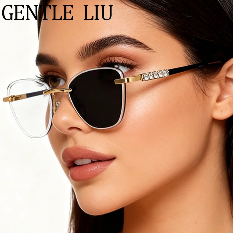 

Cat Eye Anti Blue Light Glasses Women 2025 Luxury Brand Change Color Rimless Sunglasses Prescription Computer Reading Eyegalsses
