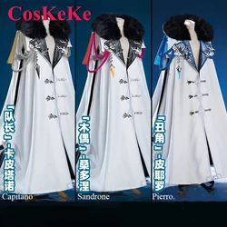 CosKeKe Capitano/Sandrone/Pierro Cosplay gra Anime Genshin Impact kostium Fatui płaszcz mody Unisex imprezowa odzież do odgrywania ról