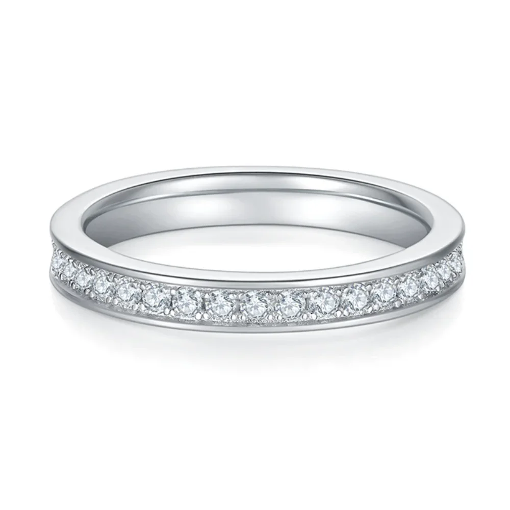 LinkerLove S925 Silver Eternity 1.5mm Moissanite Wedding Band for Women Channel Set Diamond Ring White Gold Plated Fine Jewelry