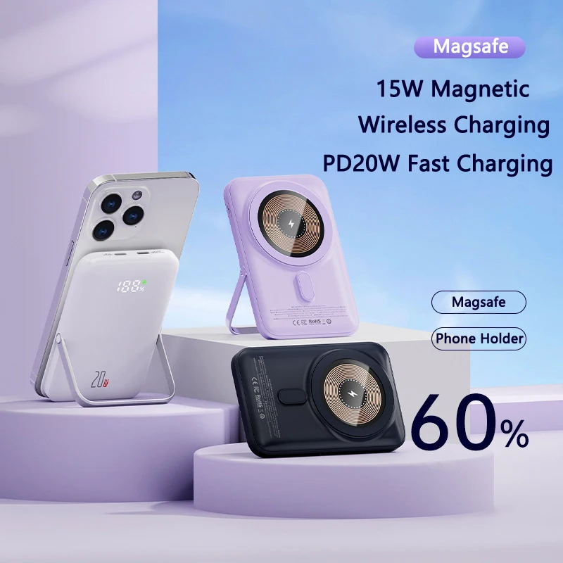 

15W Magsafe Wireless Charger PD 20W Fast Charging Power Bank 10000mAh with Stand For iPhone 15 X Samsung Huawei Xiaomi Powerbank