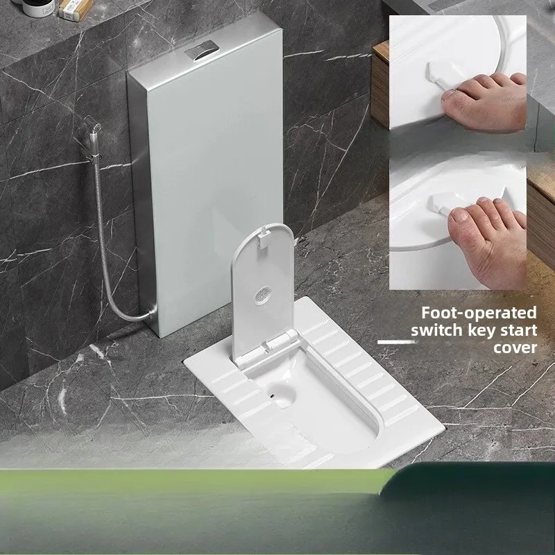 With cover, cover, squatting toilet, squatting pit flushing tank, floor-to-ceiling complete set of deodorant.