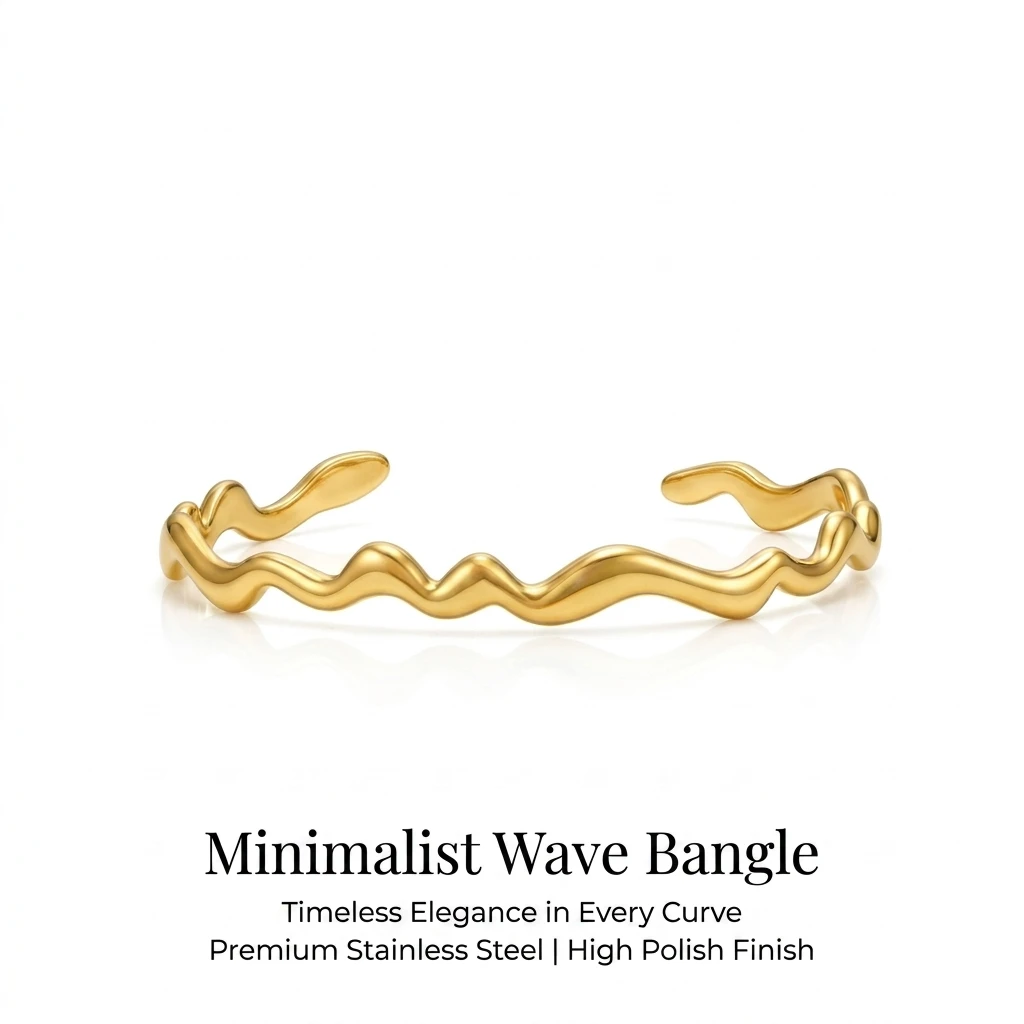 New original high-quality stainless steel gold bracelet, adjustable wavy open cuff design, waterproof daily elegant bracelet Y2K