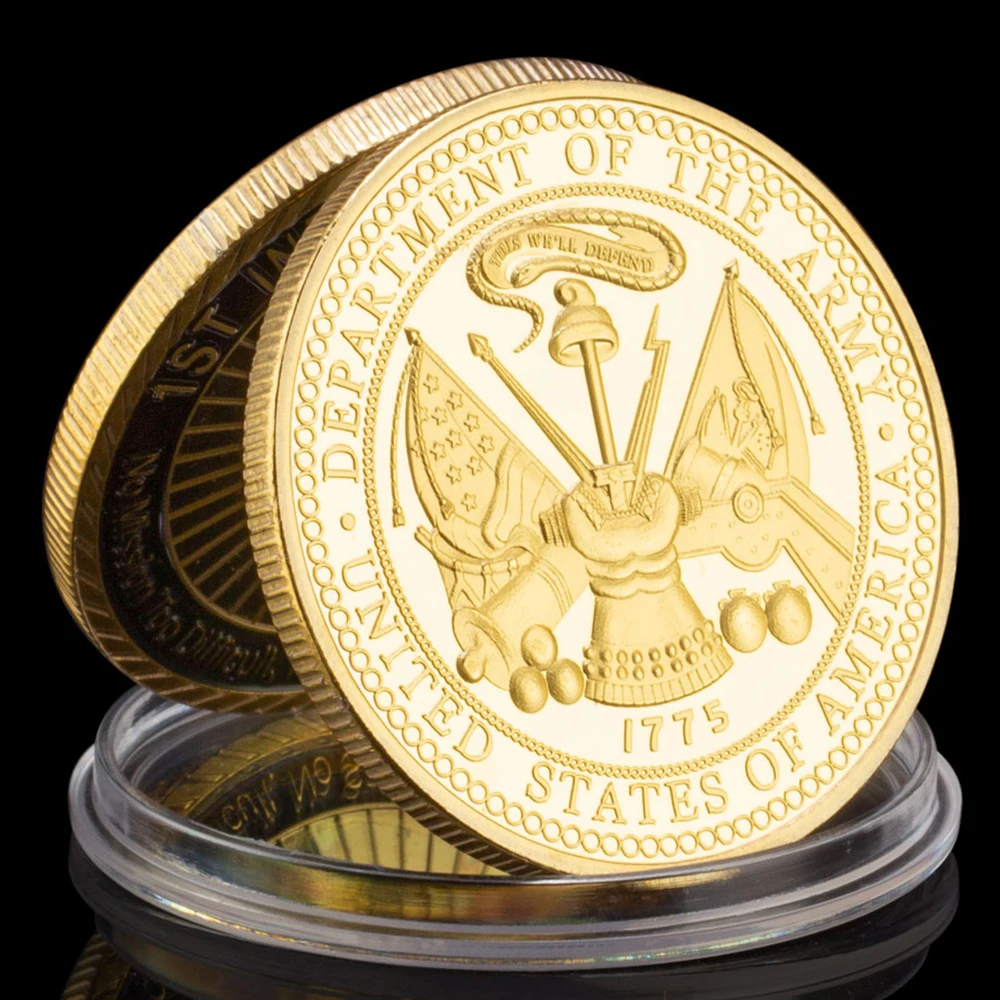 United States of America 1st Infantry Division Commemorative Coin Department of The Army Souvenir Gold Plated Challenge Coin