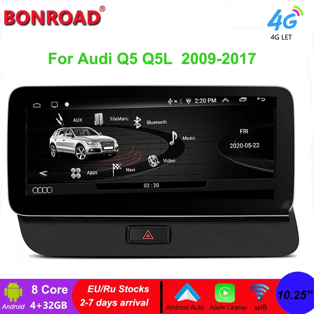 Автомагнитола Bonroad для Audi Q5, мультимедийный экран с GPS, Wi-Fi, DSP, 4G, Android 12, для Audi Q5 Q5L 10,25-2009