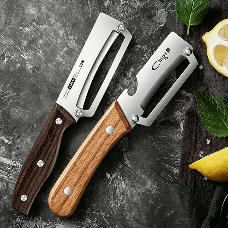 Stainless Steel Peeler Multi-Function Kitchen-Specific Peeler for Slicing Fruits and Vegetables with Wooden/ Steel Handle