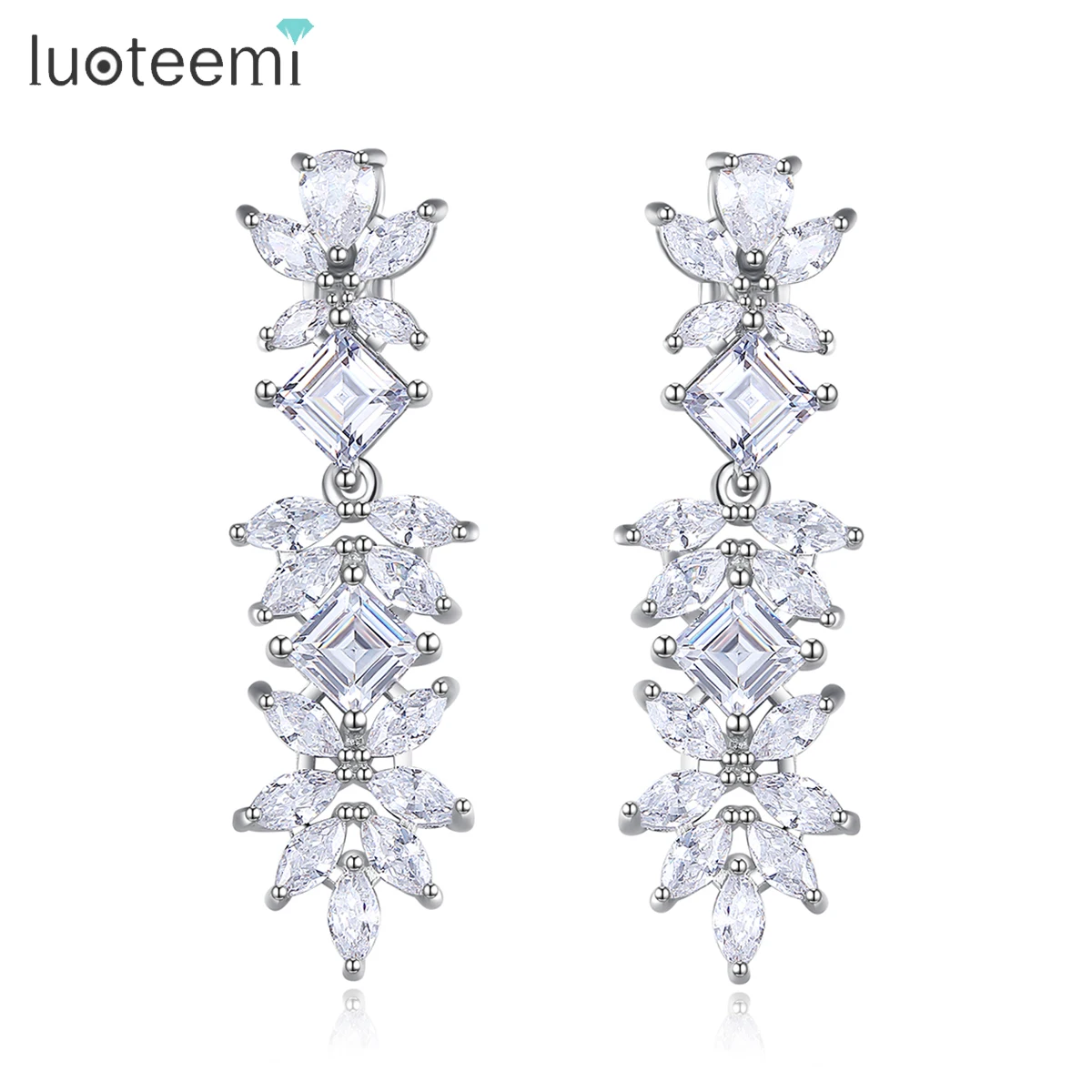 LUOTEEMI Cubic Zirconia Flower Drop Earrings Trendy Water Drop Dangle CZ Women Bridal Wedding Engagement Fashion Christmas Gift