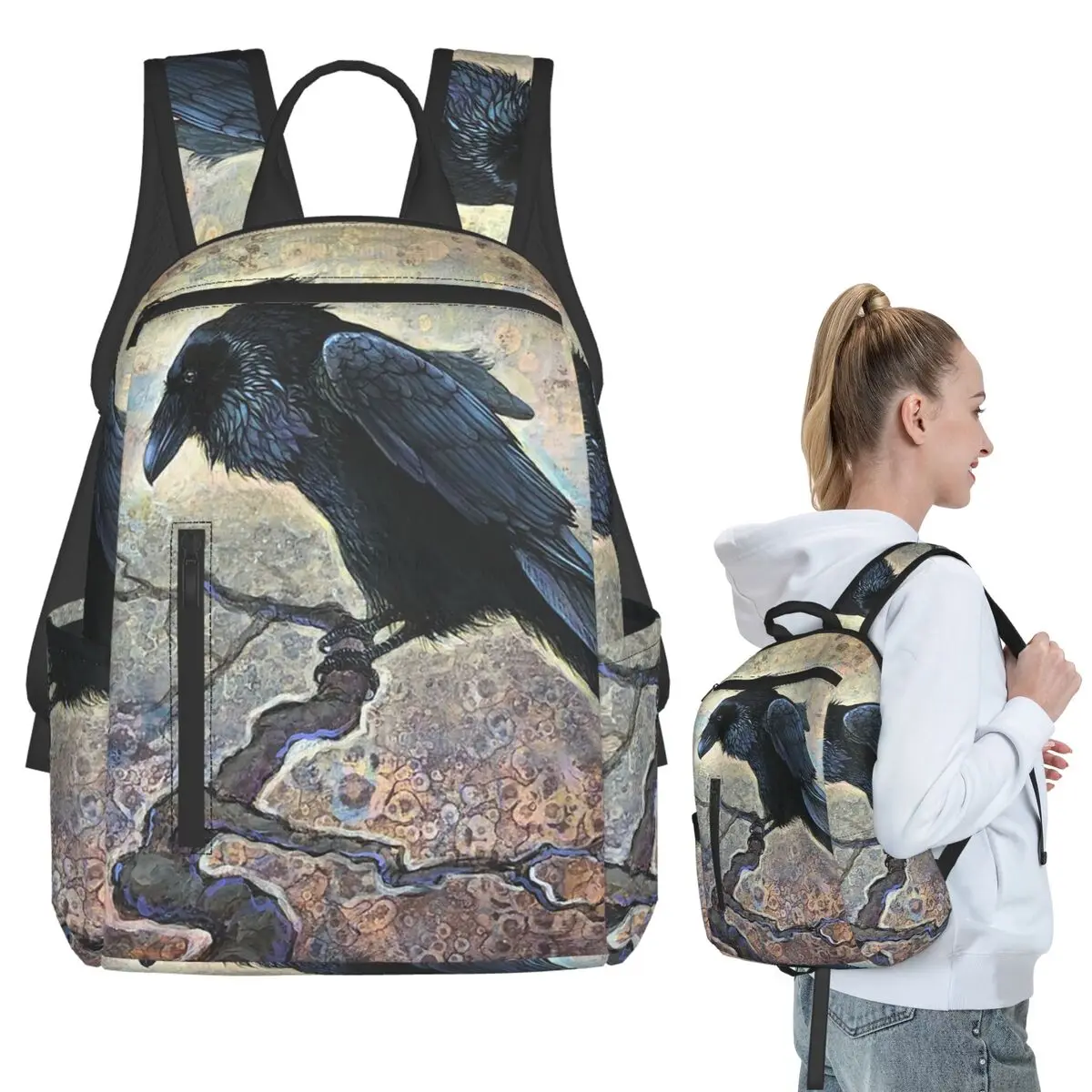 

Gothic Raven On Branch Backpack Student BookBag Children School Bag Computer Shoulder Bags Men Women