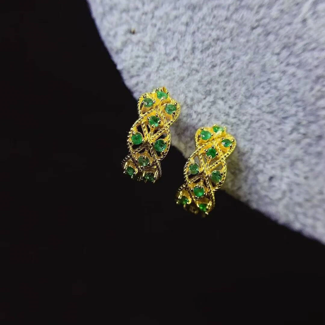 KJJEAXCMY exquisite Natural Emerald women's Earrings,S925 silver electroplating process inlay,for birthday party and New Year