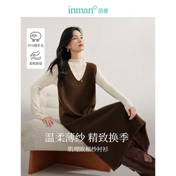 INMAN 2024 autumnwinter knitted women's dress sleeveless sundress Lazy slack V-neck sleeveless vest skirt long skirt