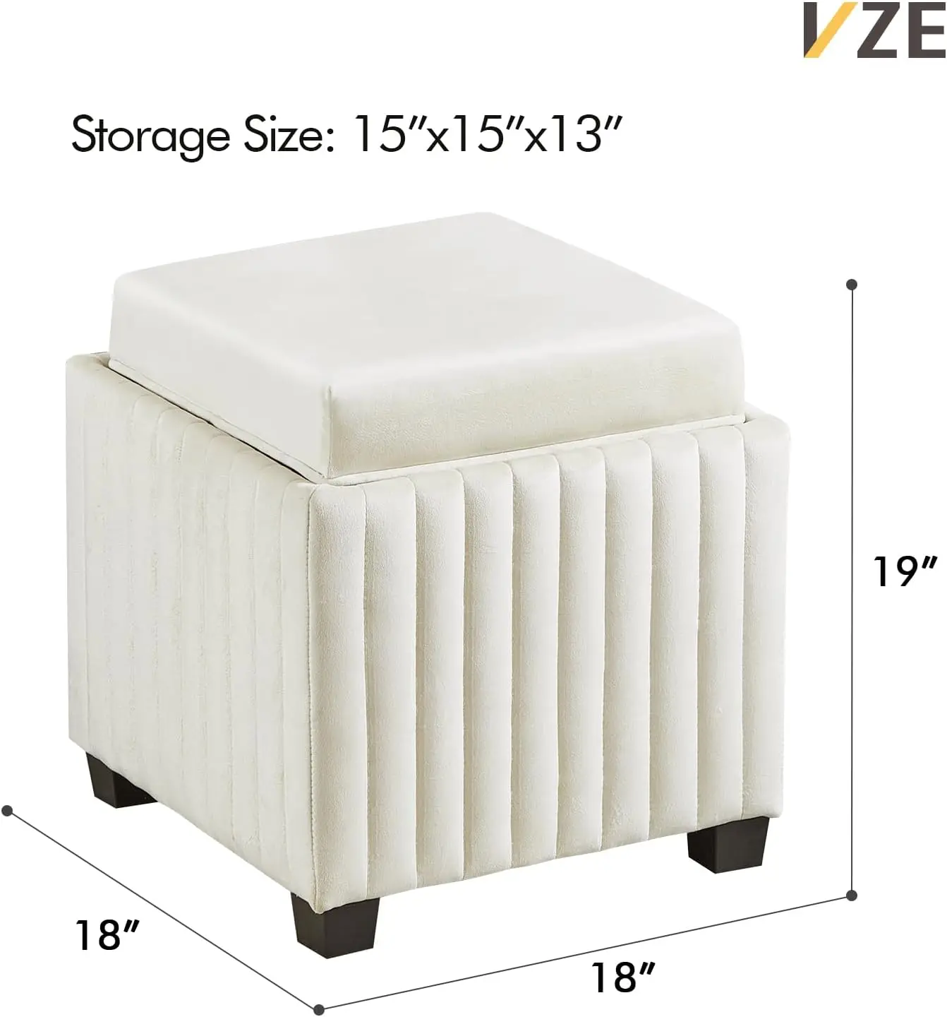 

Vze 18-Inch Contemporary Square Cube Storage Ottoman Bench With Coffee Tray, Coffee Table For Living Room, Ottoman Footrest For
