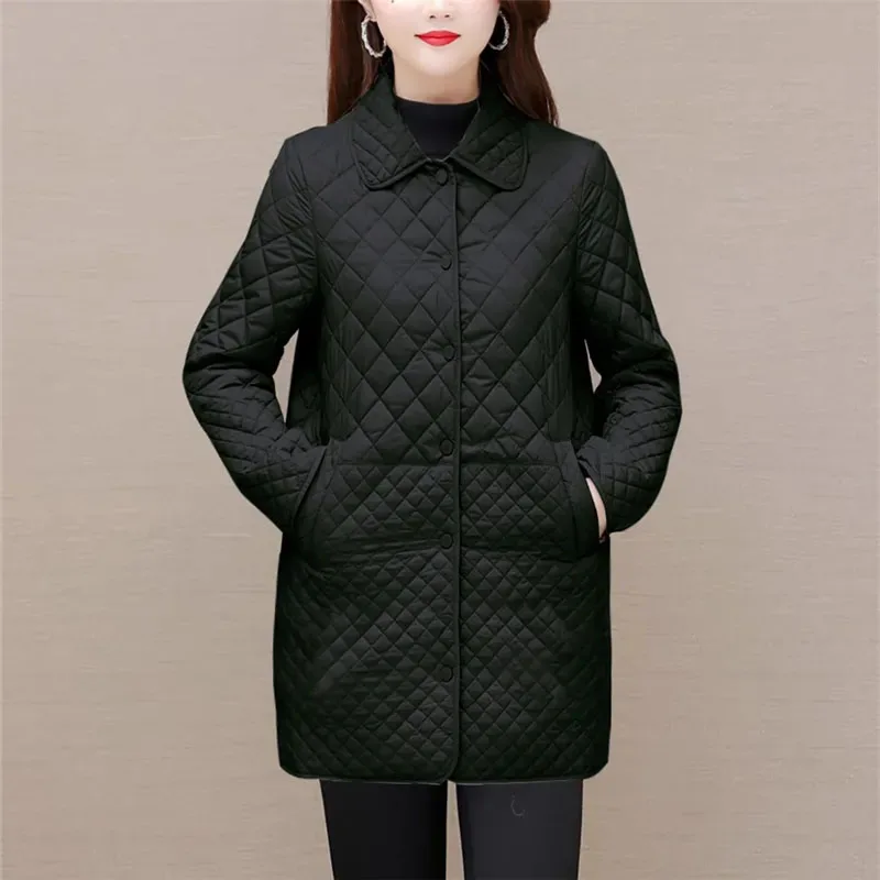 New Autumn Winter Women Diamond Grid Quilted Coats Fashion Oversized Female Korean Casual Thicken Warm Long Down Cotton Jackets