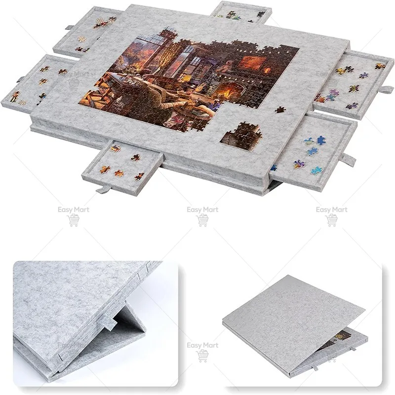 Large Folding Puzzle Table with Adjustable Stand and 6 Storage Drawers Portable Jigsaw Board Sorting Station Foldable Puzzle Pad