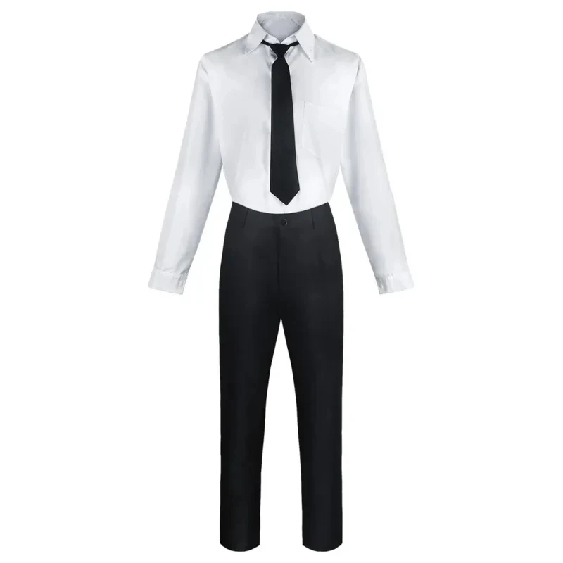 Disfraz de cosplay de Chainsaw Man 2026, camisa negra, corbata, pantalones, peluca Makila, trenza larga roja clara, traje para hombre y mujer 9W8XF