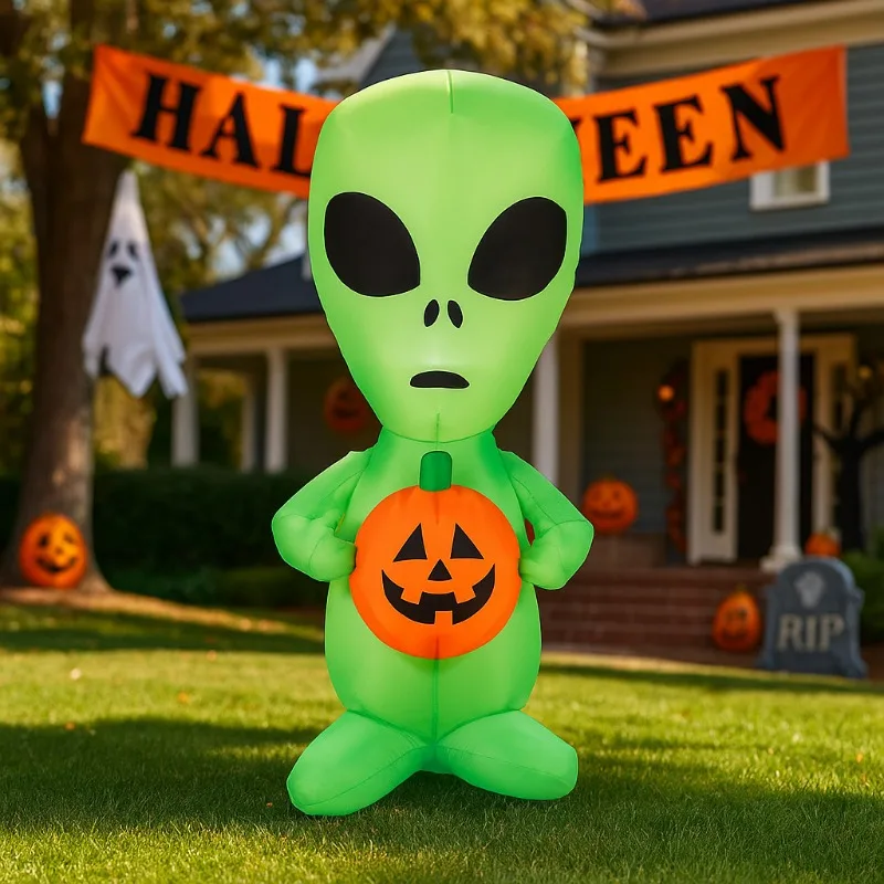 4ft brinquedos infláveis halloween alienígena com decorações de abóbora led iluminado explodir para festa interior ao ar livre gramado jardim quintal decoração