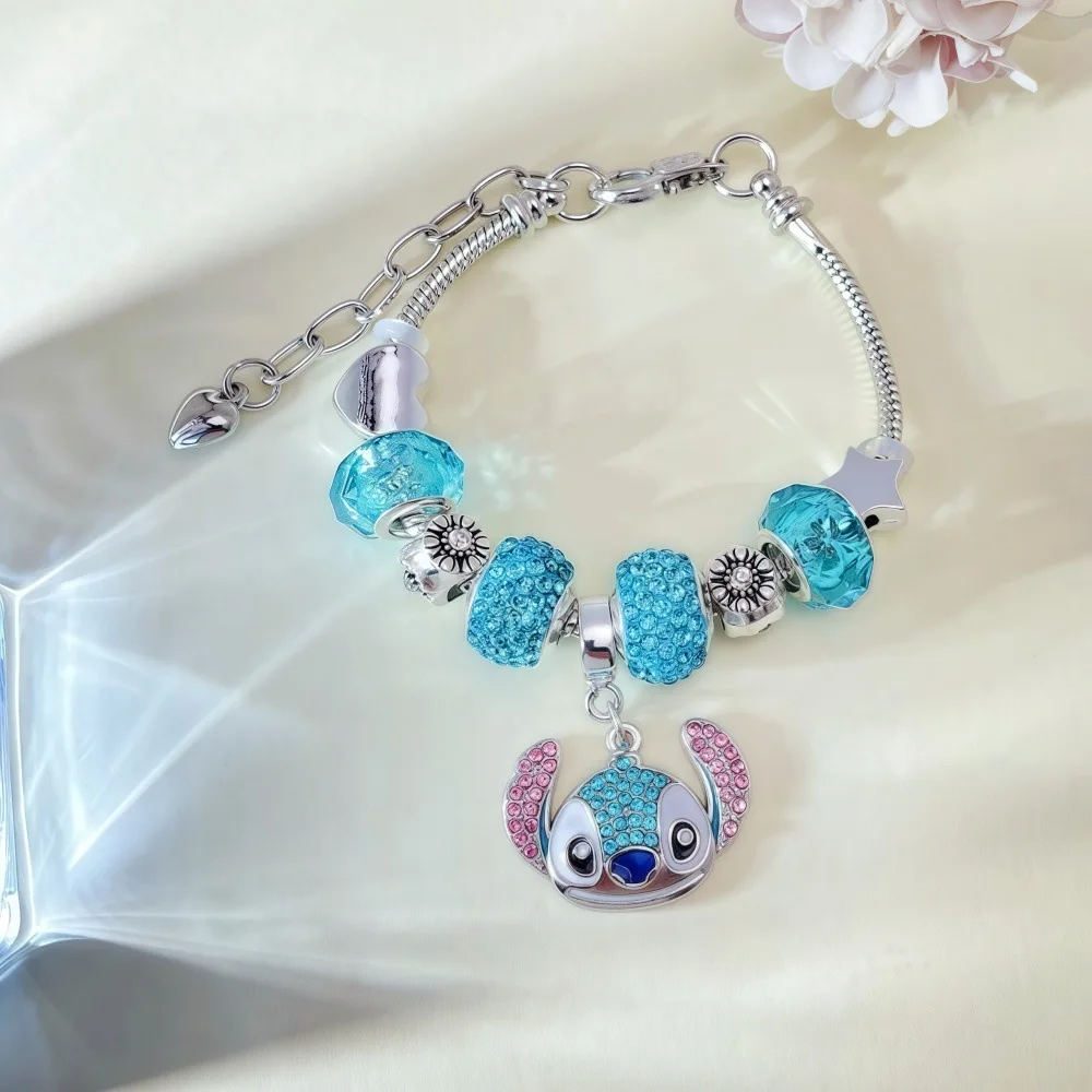 1pc Kawaii Stitch Cartoon Collana con strass e bracciale Set Gioielli di moda carini per donne e ragazze Regalo ideale per i fan Birt