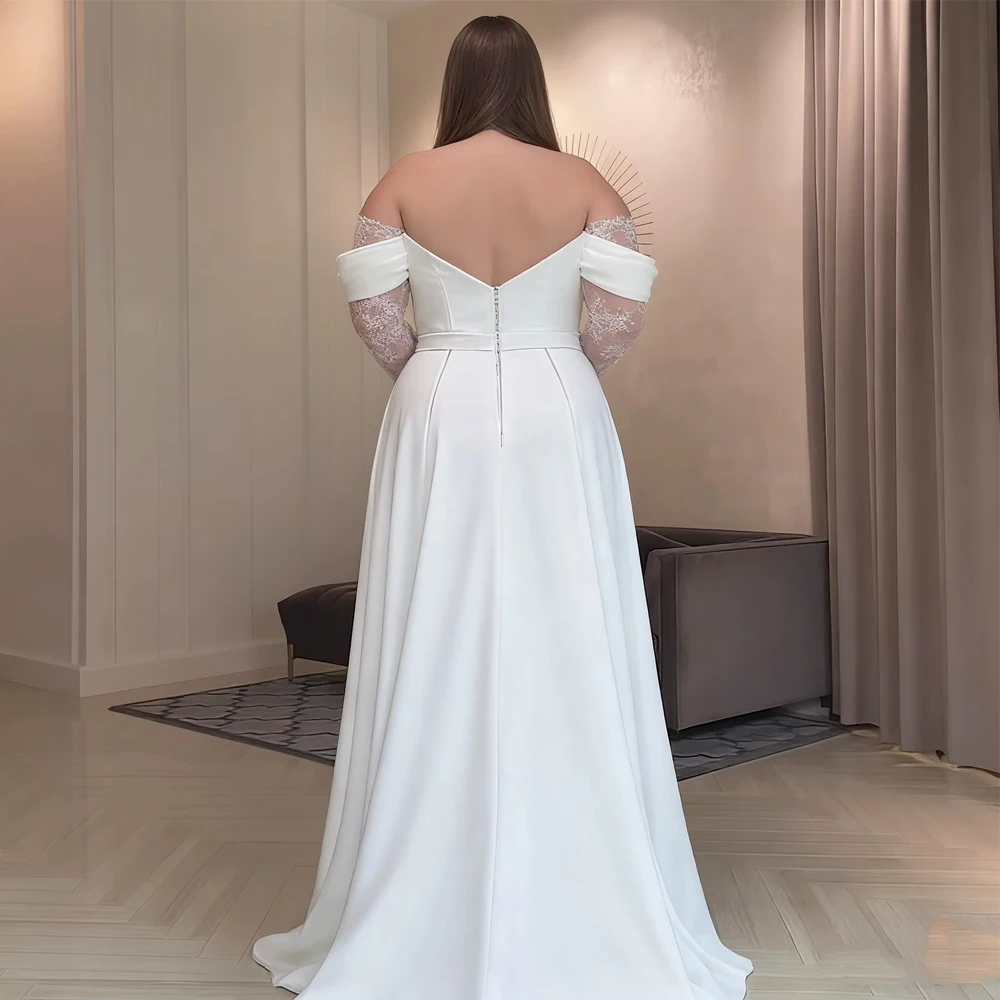 Customized Measures Wedding Dress Plus size Bridal Gowns Side Slit Off The Shoulder Lace Floor Length Zipper Back Bridal Gown