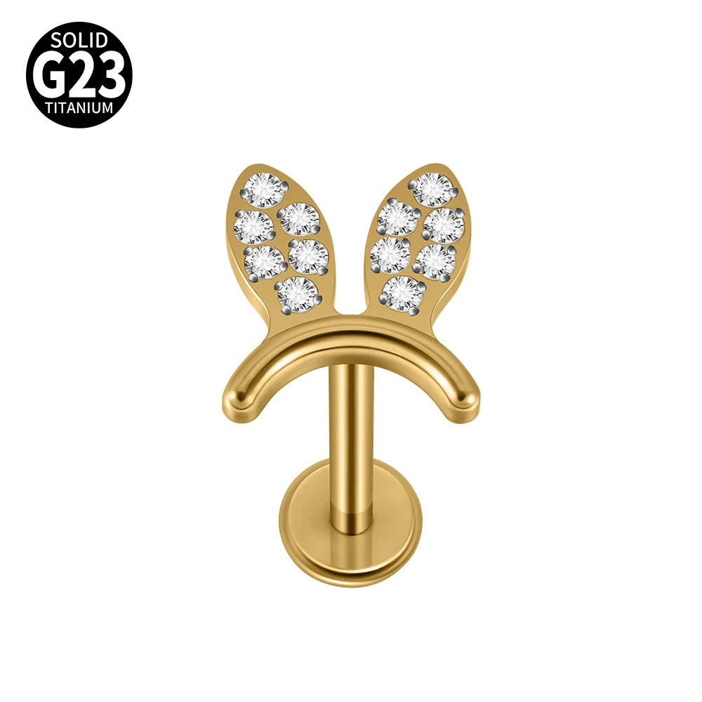 16G Cz Crown Pure Titanium Lip Studs