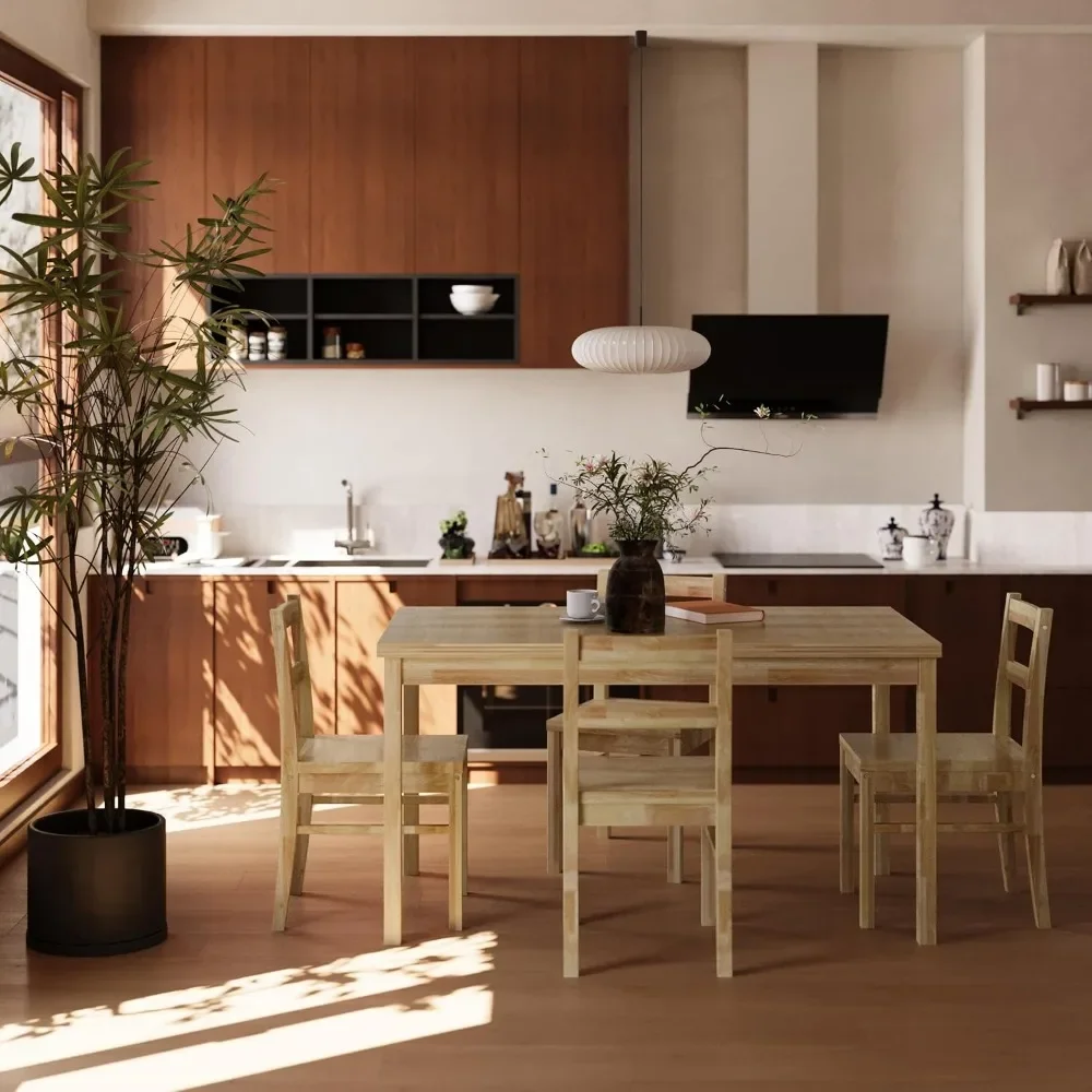 43.3 inch Solid Wood Indoor Modern Rectangular Dining Table Set for 4, Table and 4 Solid Wood Dining Chairs for Kitchen
