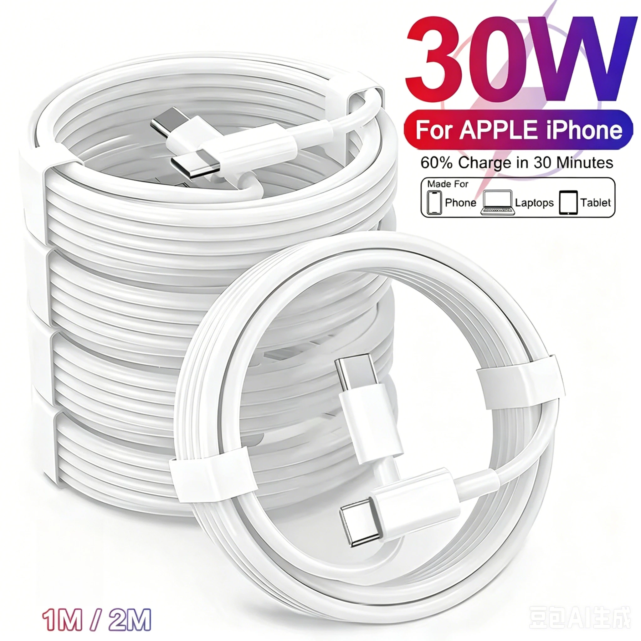 1m 2m 30W Type-C to Type C Cable Fast Charging For Apple iPhone 17 16 15 Pro Max iPad Samsung HUAWEI USB C Phone Charger Cables