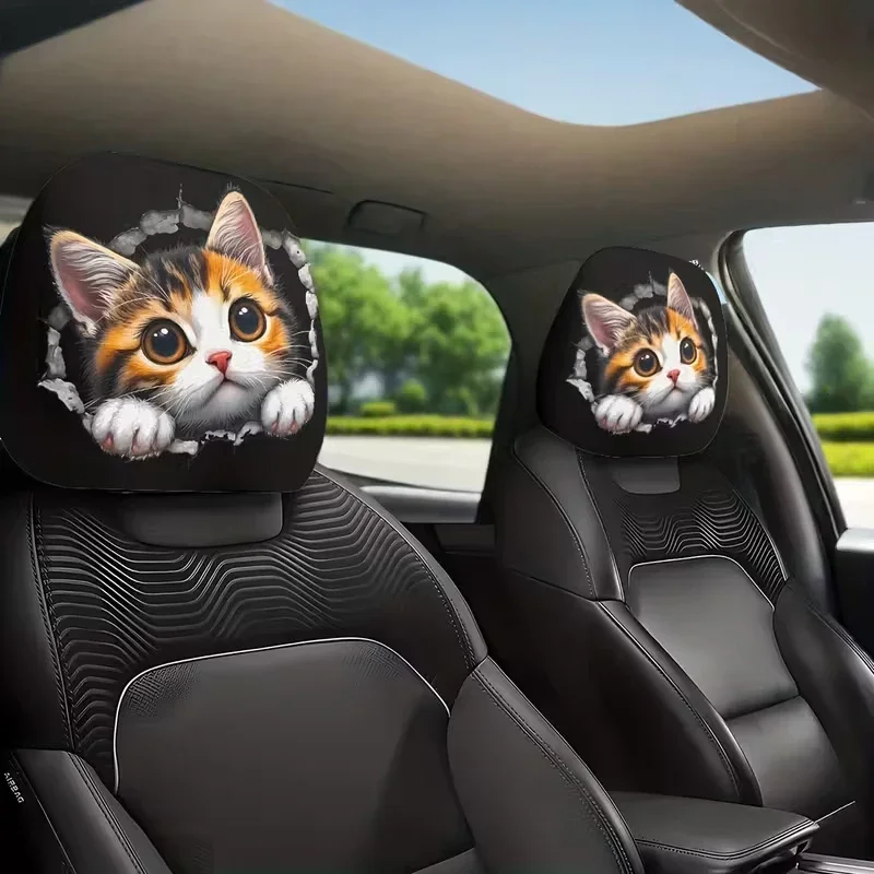1PC-Fashionable Spotted Cat Car Headrest Cover - High Elasticity - Dust-proof and Stain-resistant Car Interior