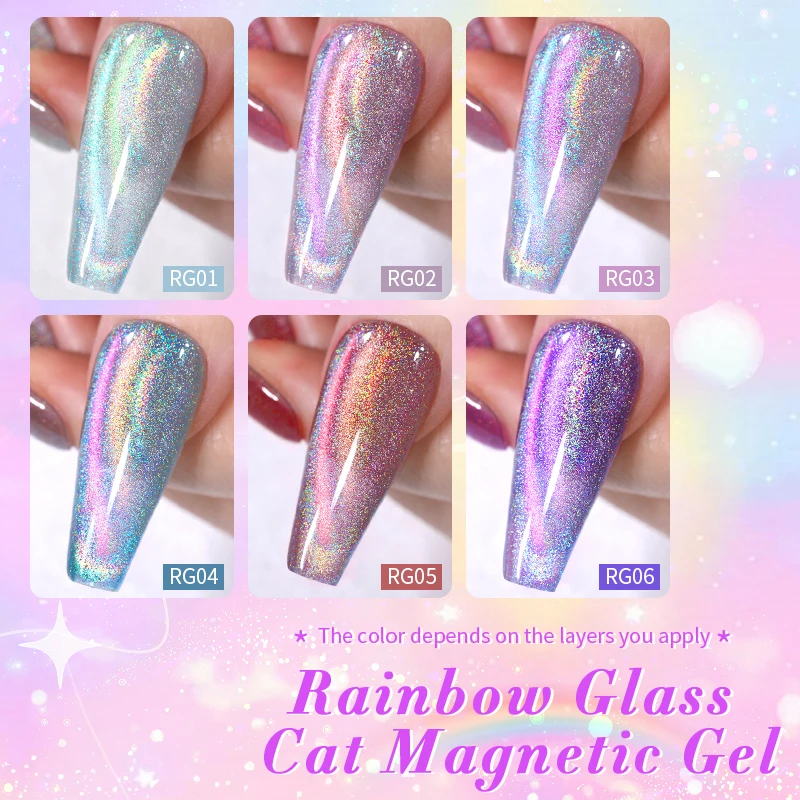 BORN PRETTY Rainbow Cat Magnetic Gel Polish 10ml Double Light Omnipotent 9D Cat Magnetic Gel Nail Polish Sparkle Gel Varnis