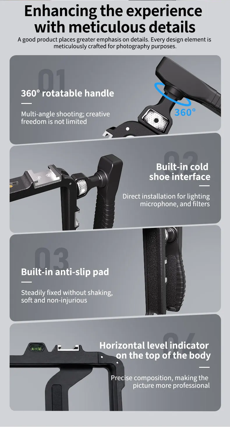Universeller Smartphone-Videokäfig mit Griffen, 67mm Filteradapter-Rig mit Black Mist für iPhone 17 16 Pro Max Samsung S26 – Detail 15