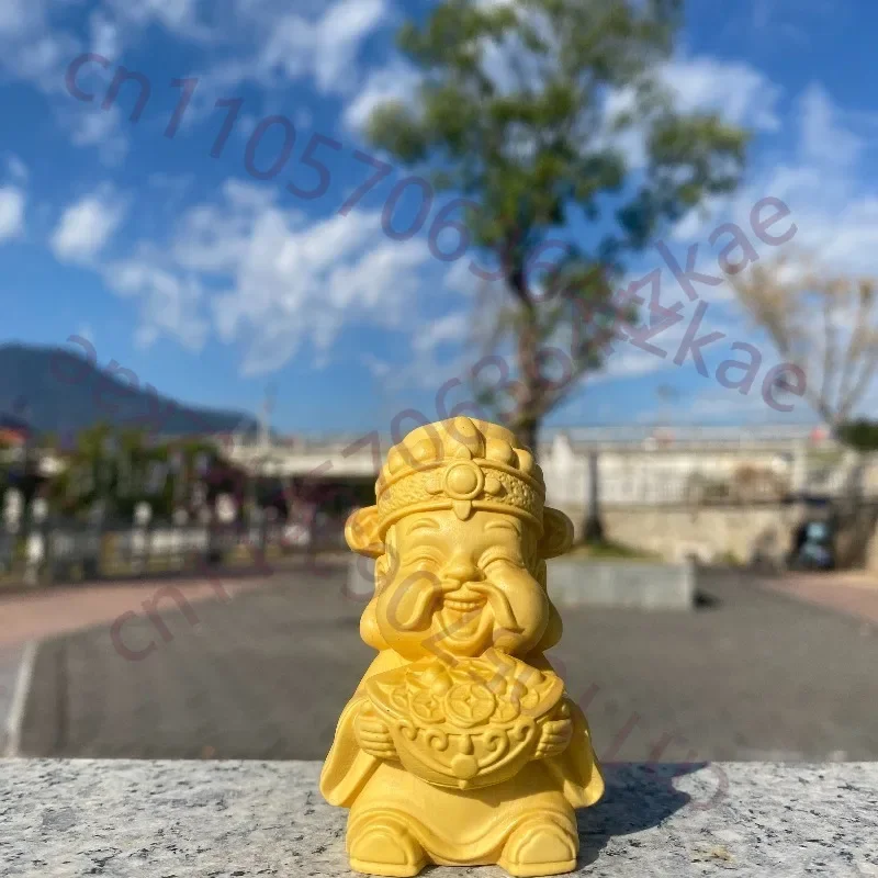 Hand-Carved Boxwood God of Wealth Statue - 2.75
