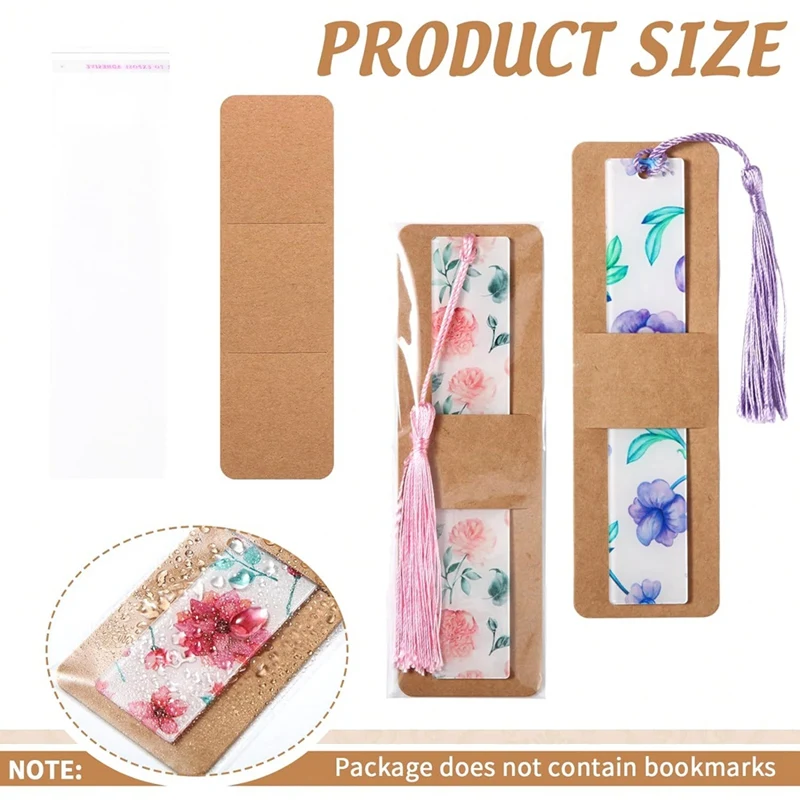 200 Pcs Bookmark Holder Set Kraft Bookmark Sleeves Transparent Self Adhesive Bag DIY Blank Bookmark Cover Durable Easy To Use