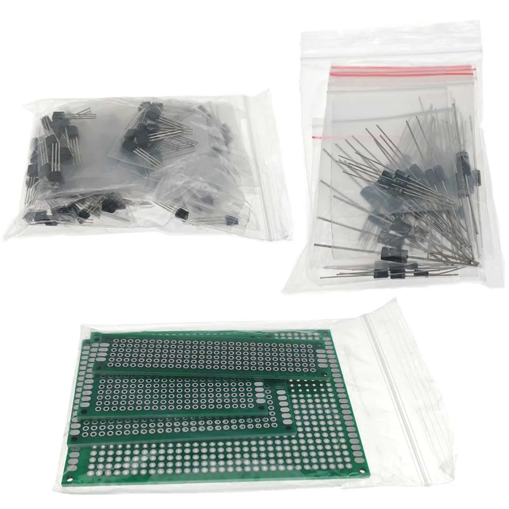 1900pcs Mega Electronic Component Kit Assortment Capacitors Resistors LED Transistors Diodes 1n270 Germanium DC Jacks Opamp PCB