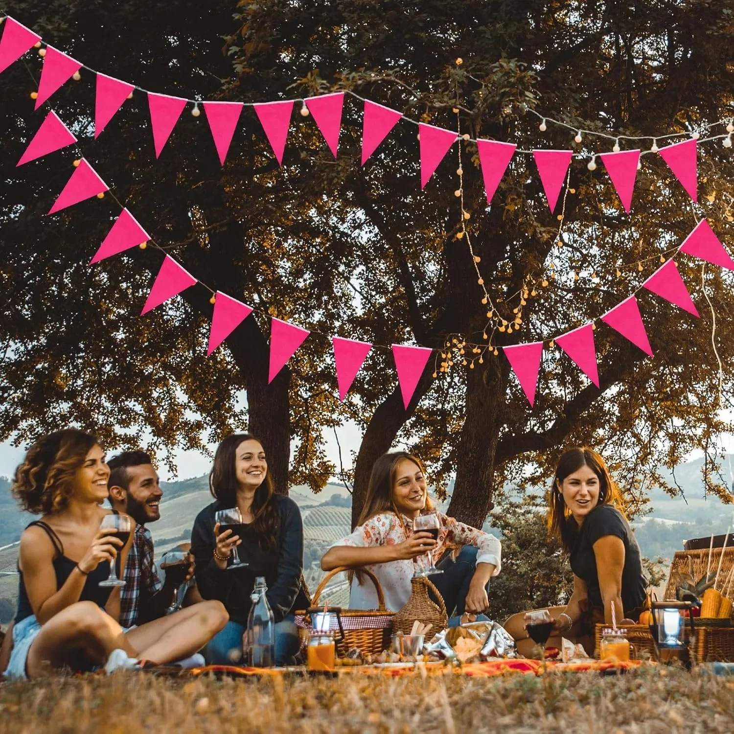 Rose Pink Pennant Banners Flags String DIY Bunting Flags,Party Decorations for Grand Opening,Kids Birthday,Events Celebration